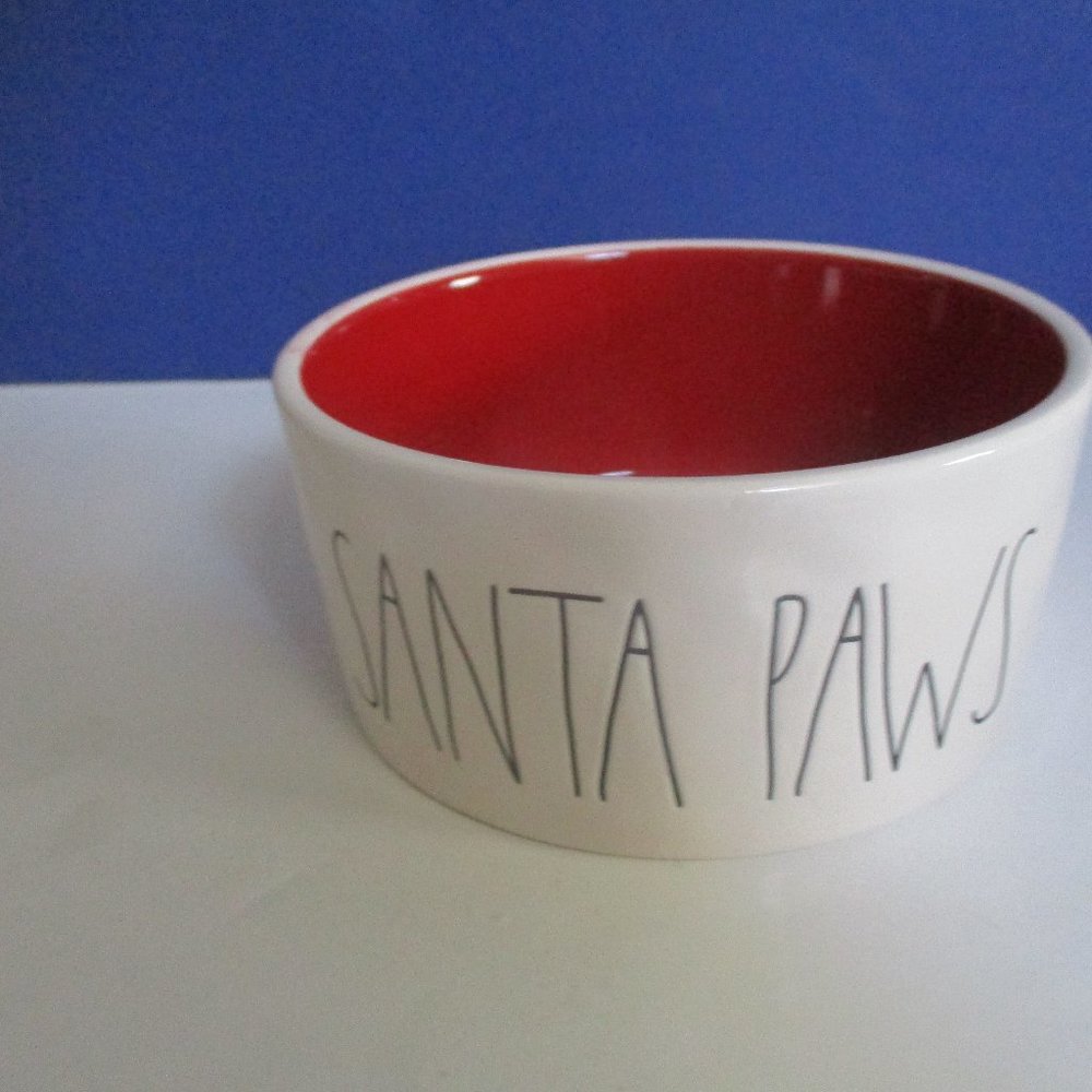 RAE DUN *SANTA PAWS* Dog Dish / Cat Dish 6" Diameter Red Inside